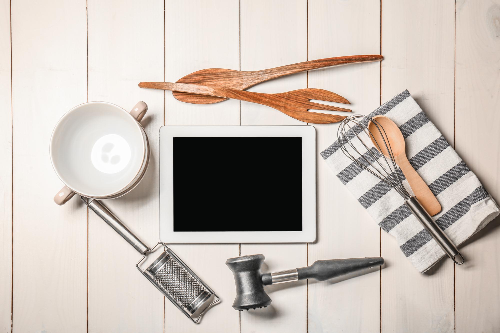 Small studio kitchen workspace with utensils